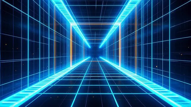 Futuristic neon grid corridor