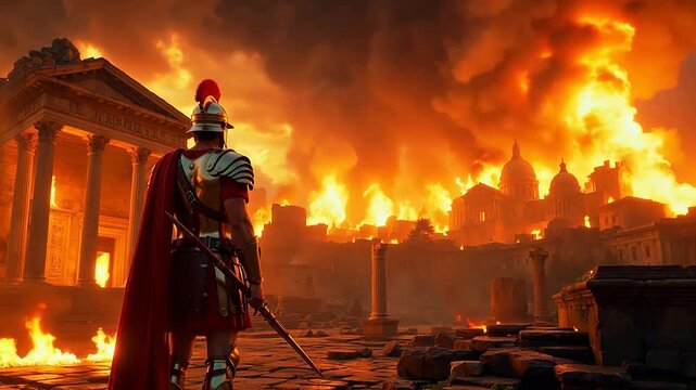 Roman soldier in burning city