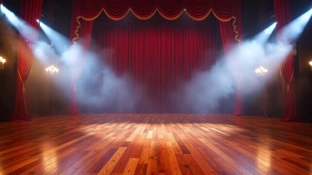 Empty stage with red curtains