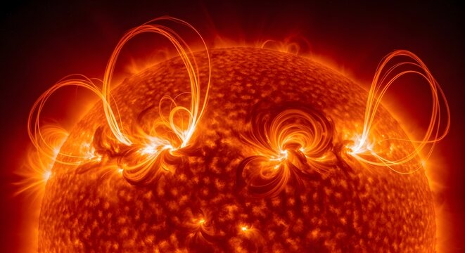 The Suns Fiery Corona and Magnetic Loops Erupting into Space.