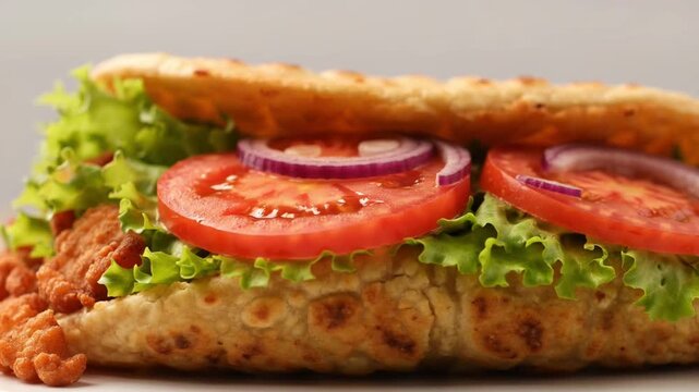 Delicious Chicken Flatbread Sandwich with Fresh Vegetables