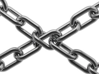 Obraz premium Interlocking heavy duty metal chain links on a clean white background