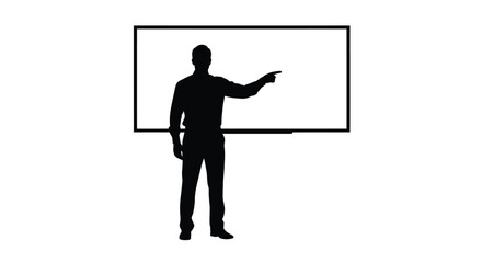 Man pointing at a blank screen simple dark silhouette