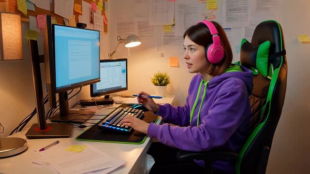 Person working at a computer desk