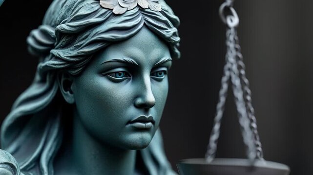 Lady Justice holding scales and sword in a modern abstract legal concept minimalist illustration