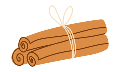 Cinnamon sticks bundle for autumn season. Cozy fall spice illustration for baking designs, packaging, and seasonal decorations. Hand drawn vector illustration.