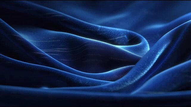 Dynamic sapphire waves of luxurious velvet fabric creating an elegant, flowing texture in captivating deep blue hues, perfect for sophisticated backgrounds and designs