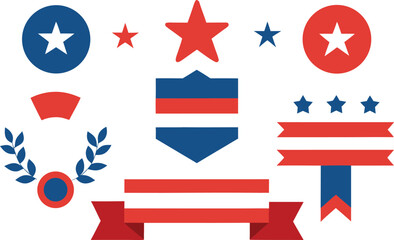 Patriotic badges and ribbons isolated on transparent background, Vector, illustration