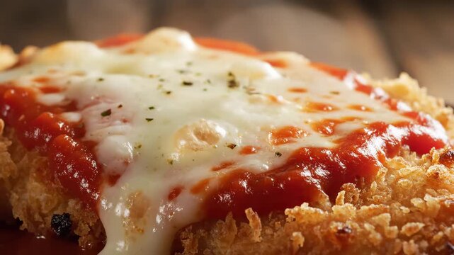 Hot Chicken Parmigiana with melted cheese and steam 4K Video