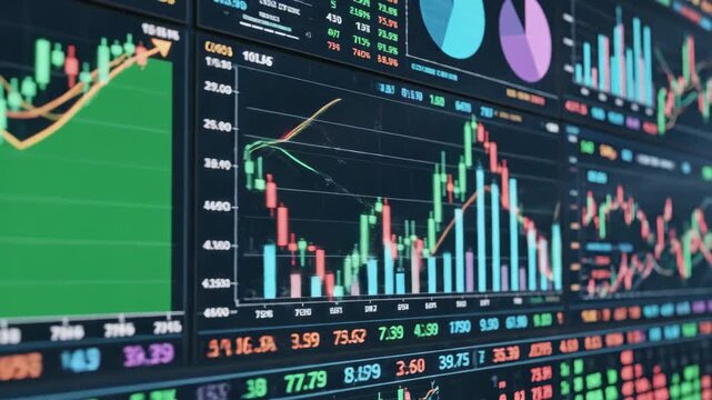 Stock market analysis with rising financial graphs and charts