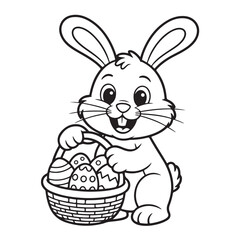 EASTER BOLD EASY COLORING PAGES, VECTORS, ILLUSTRATION, LINE ART, BLACK-WHITE, BOLORING BOOK, COLORING PAGES, 8.5X8.5 INCHES, PRINTABLE COLORING PAGES, BUNNY, EGG, CHICK, EASTER BACKGROUND