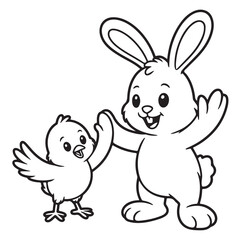 EASTER BOLD EASY COLORING PAGES, VECTORS, ILLUSTRATION, LINE ART, BLACK-WHITE, BOLORING BOOK, COLORING PAGES, 8.5X8.5 INCHES, PRINTABLE COLORING PAGES, BUNNY, EGG, CHICK, EASTER BACKGROUND