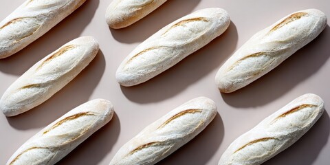 Elegant Display of Freshly Baked Baguettes Creating a Culinary Delight on a Neutral Colored Surface