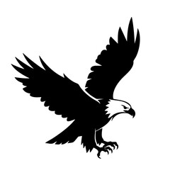 Obraz premium Black eagle vector illustration of a wild bird in flight featuring a powerful silhouette design with open wings for a nature symbol or tattoo art