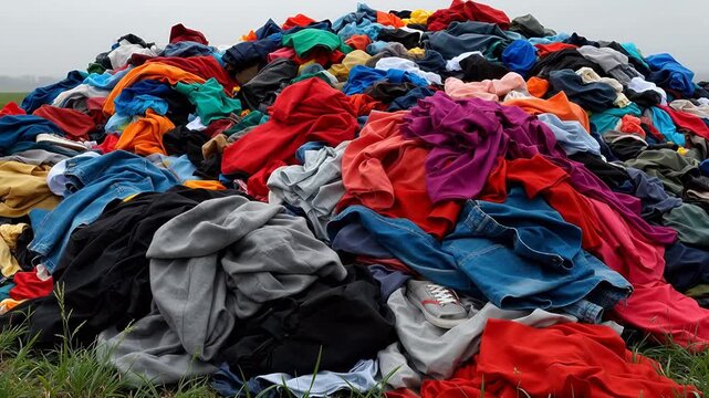 Pile of colorful used clothes outdoors