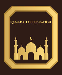 Ramadan Celebration Golden Mosque Crescent Islamic Design