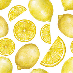 watercolor pattern, lemon pattern, seamless pattern, lemons, citrus, lemon fruit, mint leaves, mint, botanical pattern, watercolor botanical, hand painted, food illustration, summer pattern, fresh, ki © Nadya Severyanka