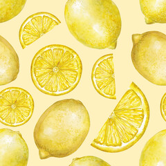 watercolor pattern, lemon pattern, seamless pattern, lemons, citrus, lemon fruit, mint leaves, mint, botanical pattern, watercolor botanical, hand painted, food illustration, summer pattern, fresh, ki © Nadya Severyanka
