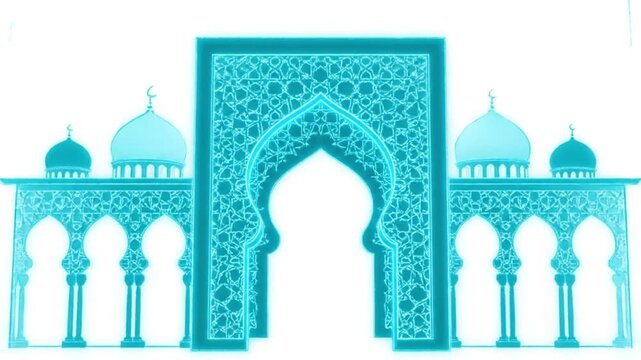 Exquisite Islamic archway design with intricate patterns and domes, representing religious architecture and cultural heritage