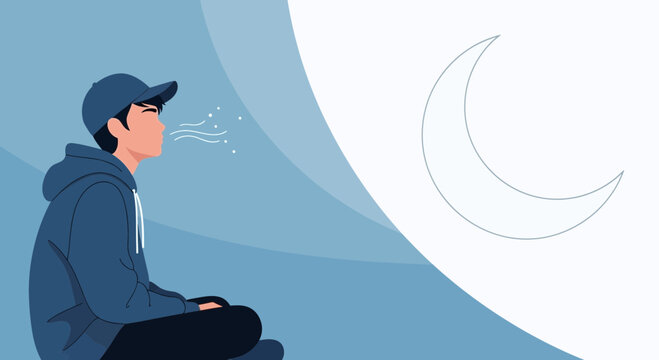 A Person Meditates Under The Moon, Enjoying Quiet Moments And Peaceful Reflection