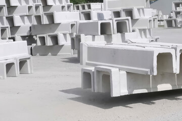 Warehouse of ready made reinforced concrete products.