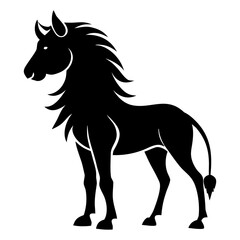 Obraz premium A black horse vector illustration featuring a wild stallion silhouette running at full speed, capturing a powerful equine gallop through an artistic cartoon outline of a farm animal in nature