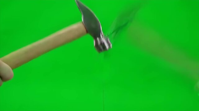 Green Screen Hammer Hitting Nail for Construction Videos