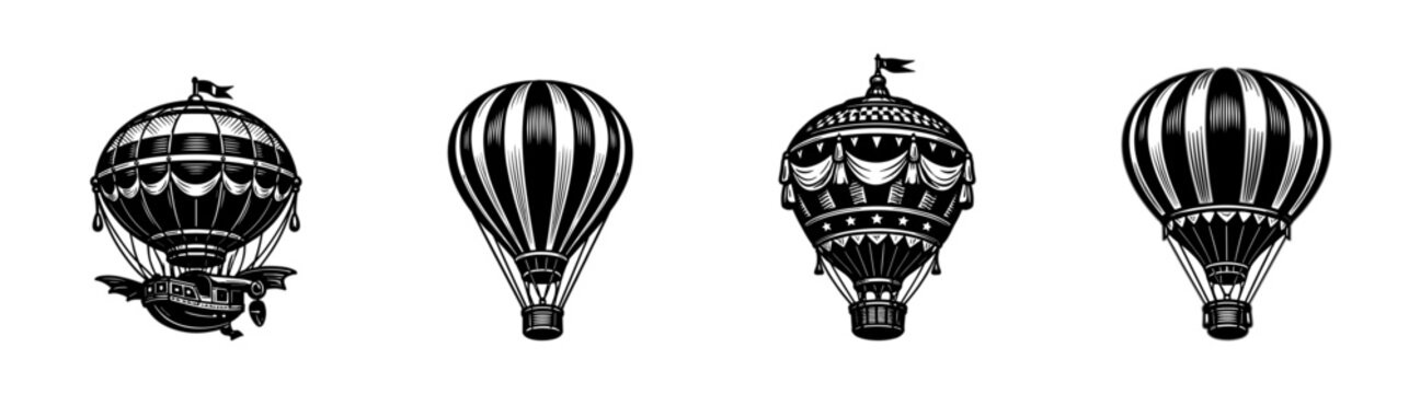 Hot air balloon illustration. flat vector icons set. vintage balloon graphics collection