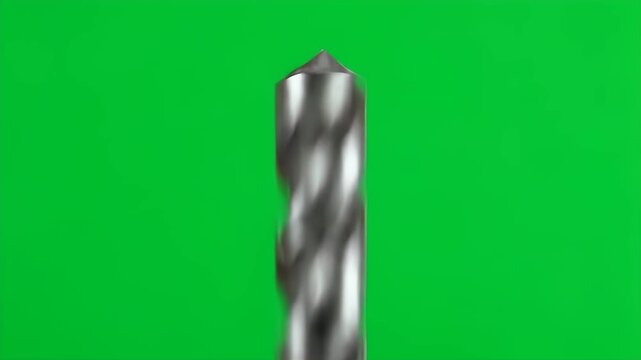 Precision drill bit spinning for professional tools videos on vibrant green screen background