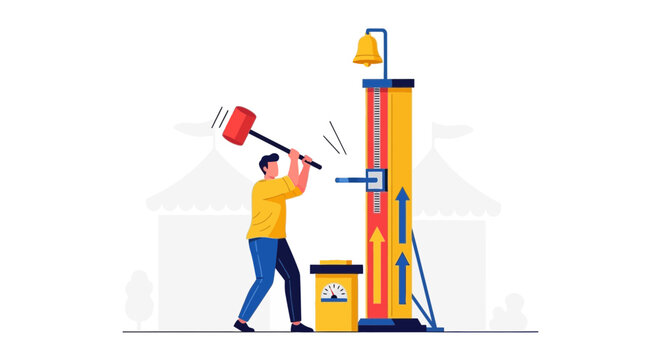 Carnival Strength Test Game With Sledgehammer And Bell High Striker Funfair