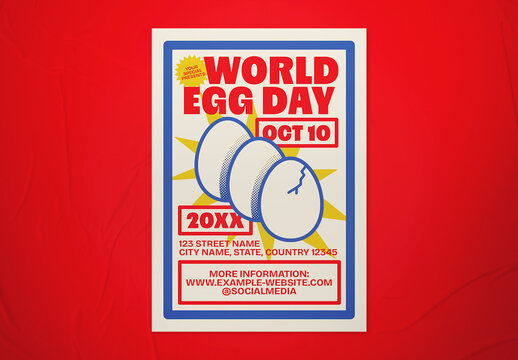 Blue & Red Bold Retro World Egg Day Flyer