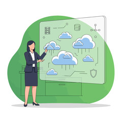 Businesswoman Explains Cloud Computing Technology Concept Digital Presentation