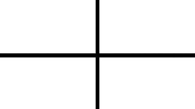 Abstract black lines expanding and forming a cross on a white background.