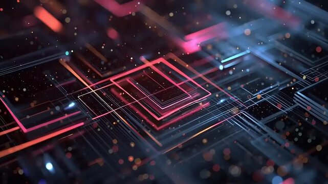 Digital Network Core with Glowing Lines and Particle Effects