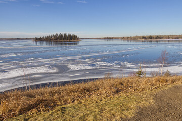 Frozen Astotin Lake on a Sunny Fall Day