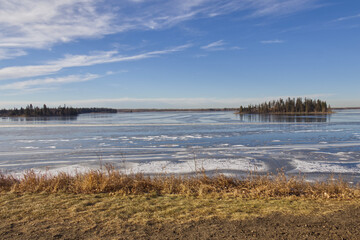 Frozen Astotin Lake on a Sunny Fall Day