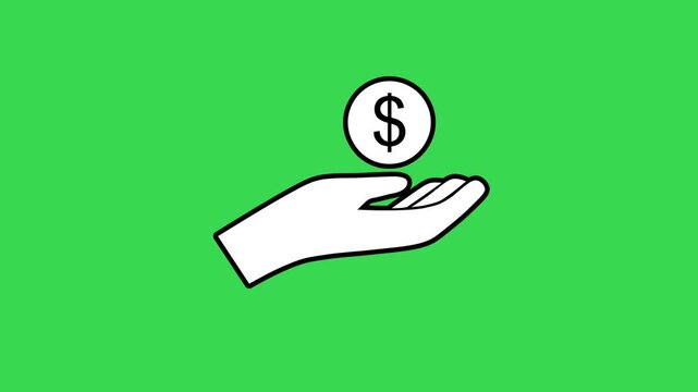 Animated Hand Holding Dollar Coin on Green Screen - Business and Finance Concept.