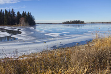 Frozen Astotin Lake on a Sunny Fall Day