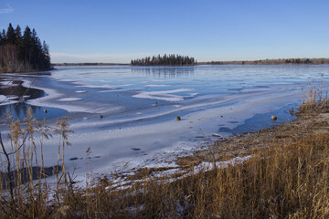 Frozen Astotin Lake on a Sunny Fall Day
