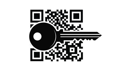 A striking black and white graphic combines a qr code pattern with a stylized key illustration high quality professional detailed