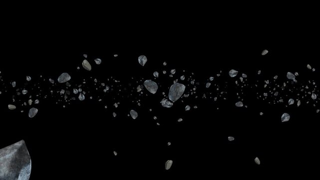 Floating Rock Debris Explosion Space Alpha Channel animation&ndash; Cinematic Stone Particles science isolated overlay motion design element
