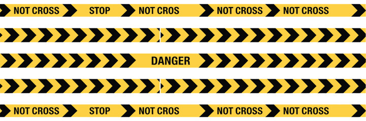 Black and Yellow Police Stripe Border Vector Set &ndash; Danger and Caution Seamless Tape Lines, Crime Scene Barrier Design, Abstract Construction Warning Graphic Elements