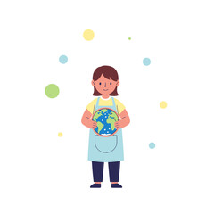 Fototapeta premium Child Holding Globe Represents Earth Care And Environmental Protection Initiative