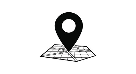 A simple black and white illustration depicts a location pin over a gridded map representing geographic coordinates © nhpvect02