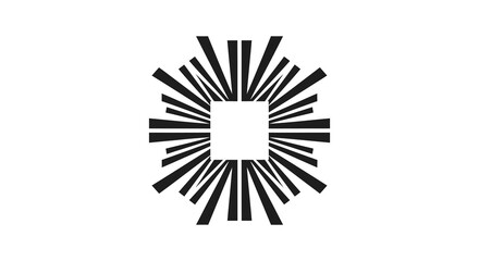 Obraz premium A stark black and white graphic depicts a central square surrounded by radiating black lines evoking a burst or star