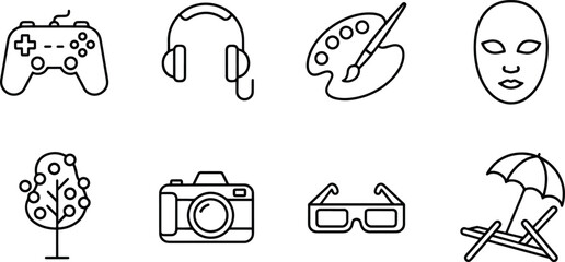 Fototapeta premium Set of 8 vector silhouette icons bundle for design gaming art and travel concepts