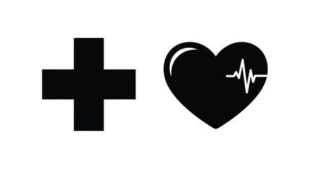 Obraz premium A medical cross and a heart with an electrocardiogram line inside