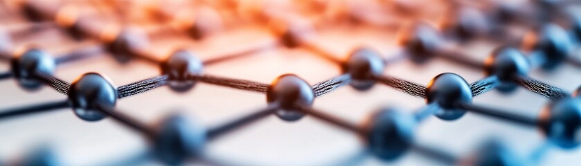 Abstract Graphene Nanostructure Macro shot of carbon atom lattice with bokeh, depicting futuristic material science and network connectivity. Nanotech, Science, Technology