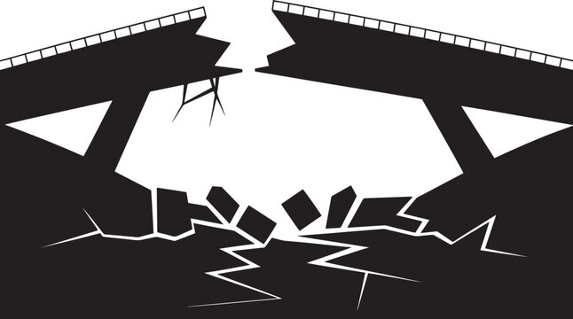 Broken bridge earthquake disaster cracked ground road collapse transportation infrastructure destruction