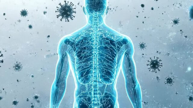 Immune system protecting human body, fighting viruses, microscopic pathogens, cellular defense, health, science concept, biological battle